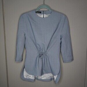 Marlowe Italy Wool Tie Front Blouse in Blue size IT36/US2/XS Excellent Condition